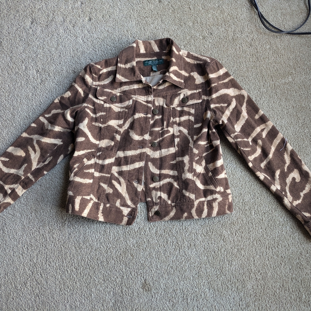 Ralph Lauren Brown Zebra Print Jean Jacket